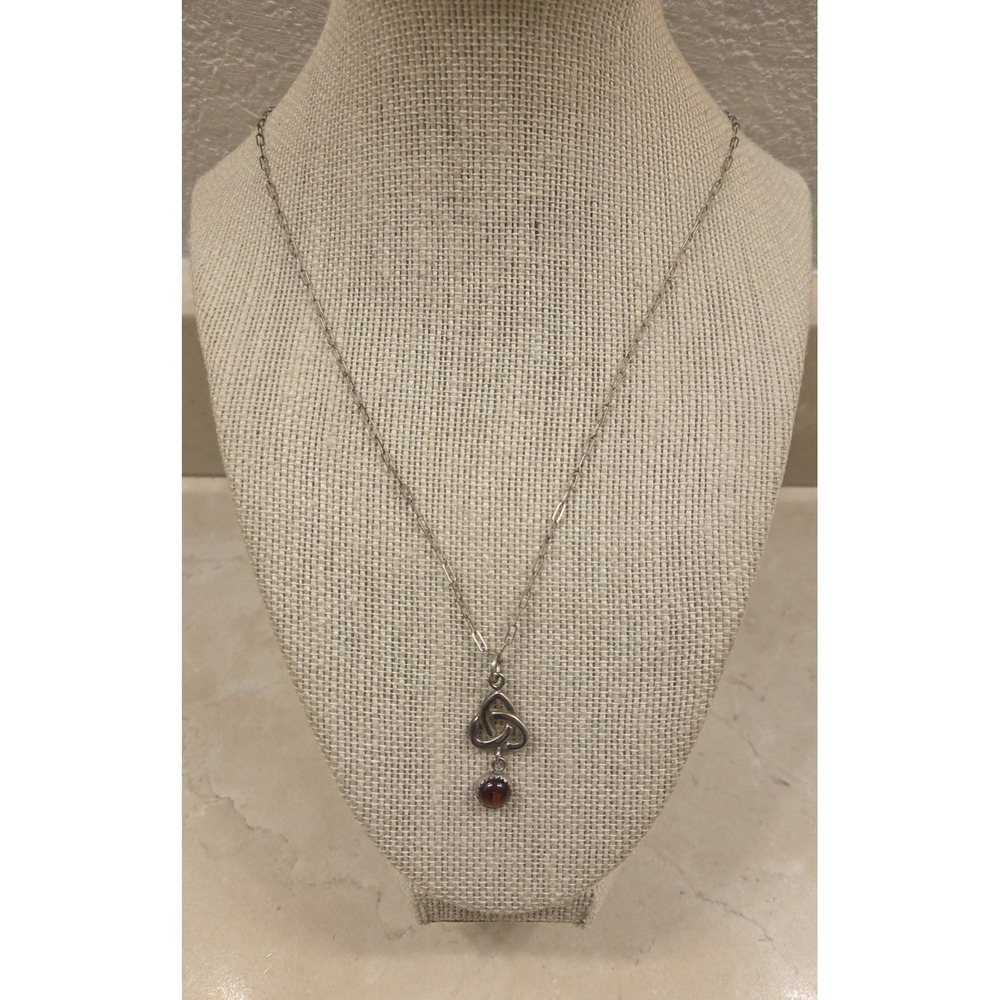 Vintage Sterling Silver Celtic Knott & Baltic Amber Pendant Necklace‎ 23" 925